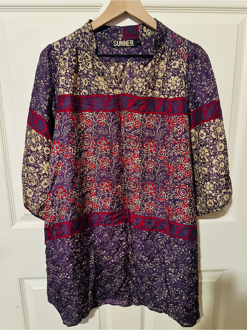 Sunner | Dress | Floral Boho Tunic Dress | Purple • Red • Beige